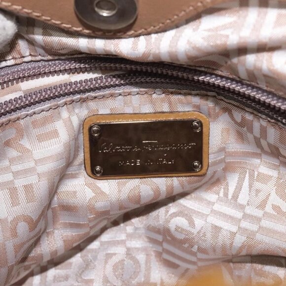 Salvatore Ferragamo Hand Bag Patent leather Brown Silver Auth BA3981 - Picture 11 of 15